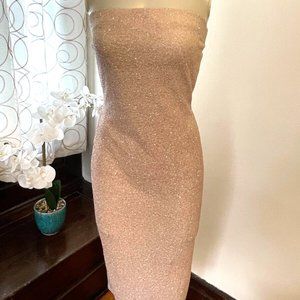 NEW G by Guess, Size Large, Katy Shimmer Strapless Dress in Rose Gold